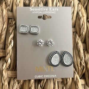 Mix It 3 pair stud Earrings Silver Sparkle